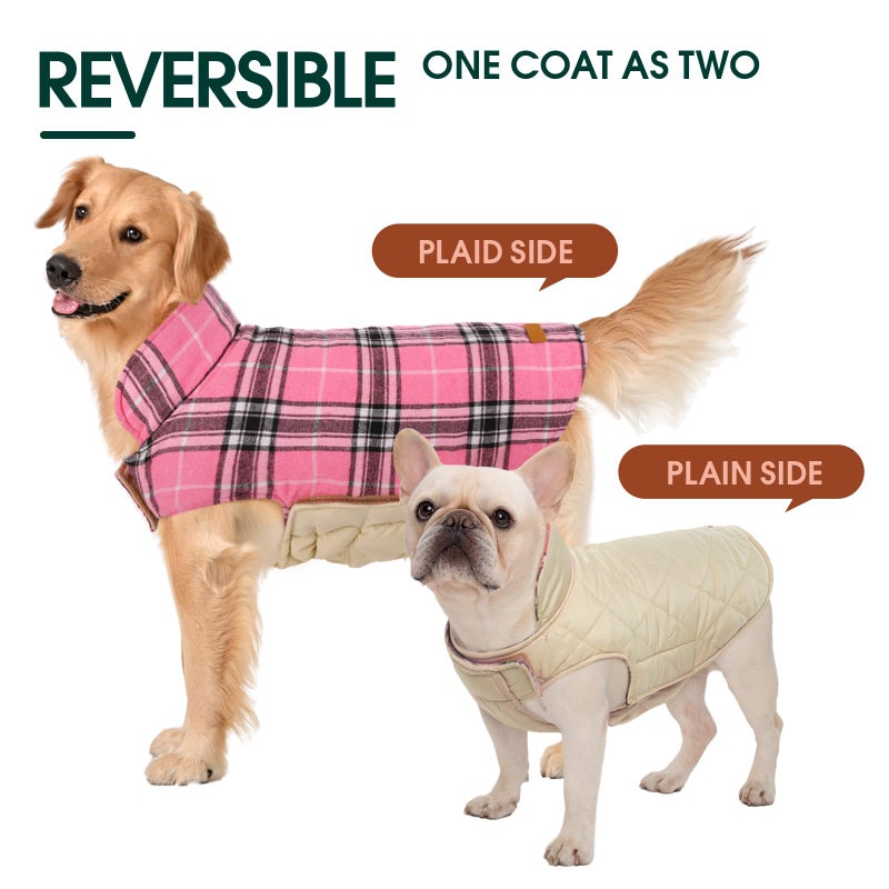 Kuoser Warm Dog Coat, Waterproof Dog Jacket for Extra Large Dogs, Adjustable Durable XXL Doggie Winter Coat Reversible Puppy Cold Weather Apparel from Small to Large Breed, Pink XXL - Image 4